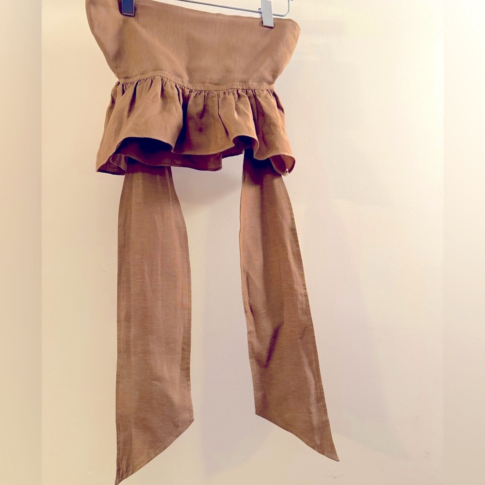 Apiece Apart Twyla strapless wrap linen blend crop top with ruffle, size 0